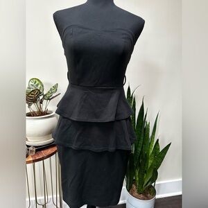 Black Peplum Layered Sheath Dress